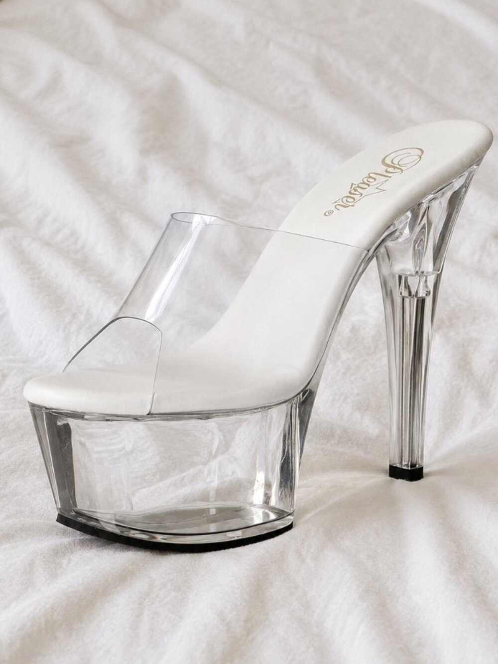 NEW Pleaser Aspire-601 Clear White Platform Slide Heels